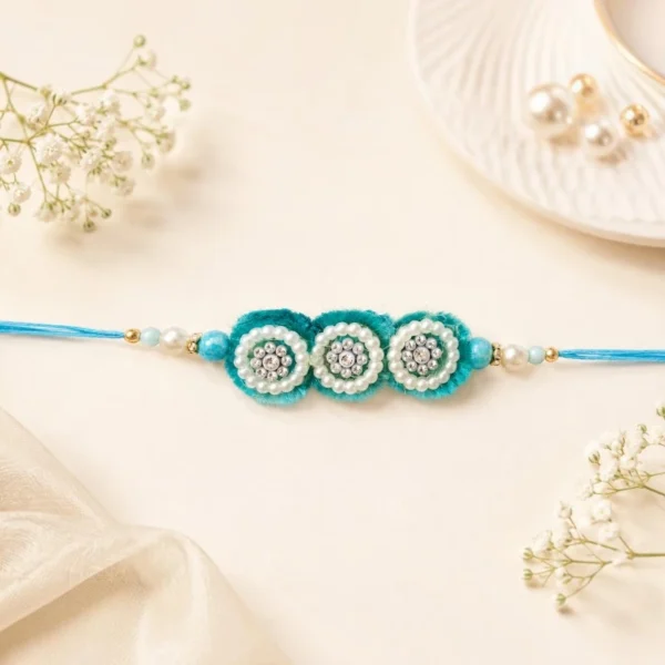 Green Beaded Floral Pearl Rakhi For Brother