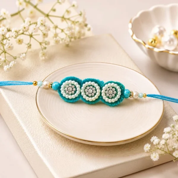 Green Beaded Floral Pearl Rakhi For Brother