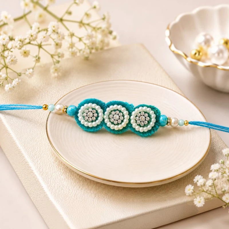 Green Beaded Floral Pearl Rakhi For Brother 2 Green Beaded Floral Pearl Rakhi