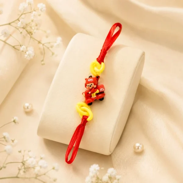 Red Scooter Rider Kids Rakhi with Yellow Links