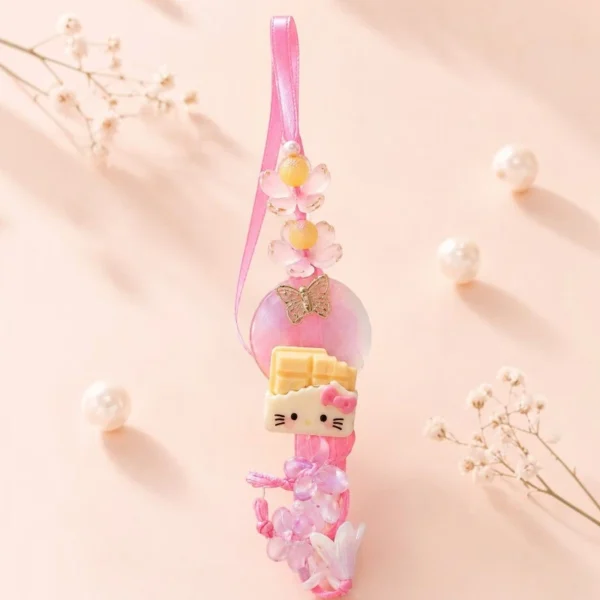 Pink Kitty Floral Kids Lumba Rakhi With Tassels