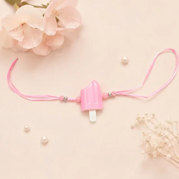 Pink Popsicle Beaded Rakhi for Kids With Soft Thread