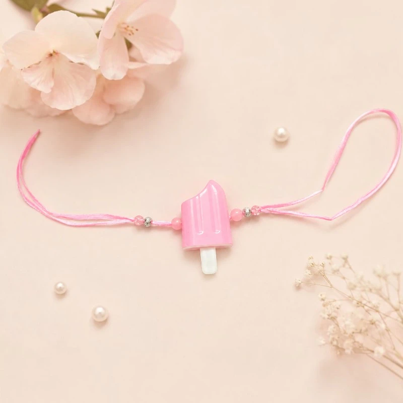 Pink Popsicle Beaded Rakhi for Kids With Soft Thread 2 Pink Popsicle Beaded Rakhi for Kids