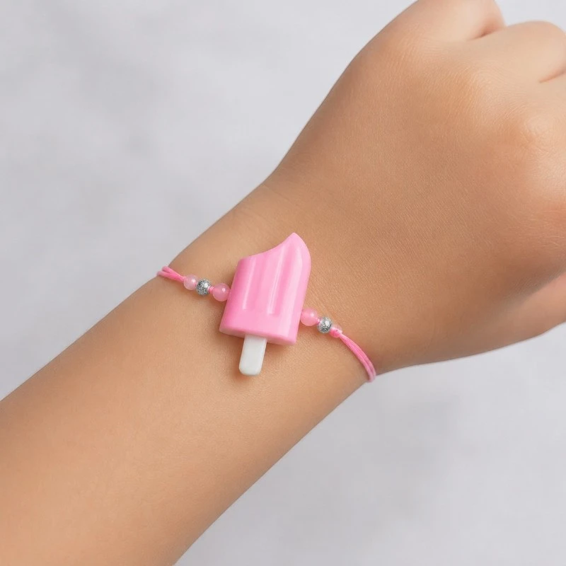 Pink Popsicle Beaded Rakhi for Kids With Soft Thread 3 Pink Popsicle Beaded Rakhi for Kids