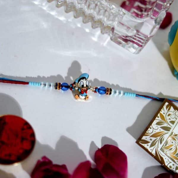 Donald Duck Cartoon Rakhi for Kids with Blue Beads