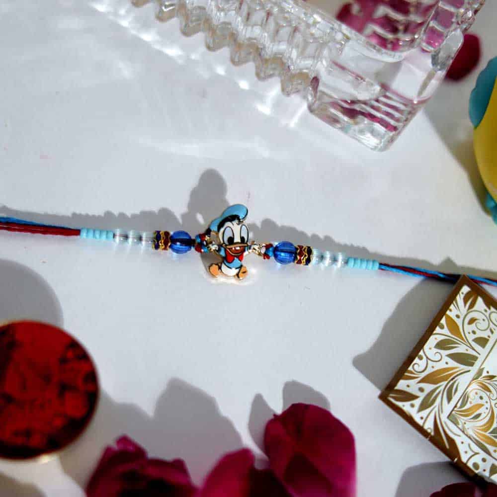 Donald Duck Cartoon Rakhi for Kids with Blue Beads 2 Donald Duck Cartoon Rakhi