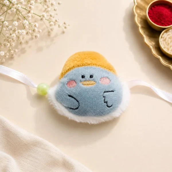 Cute Blue Plush Chick Rakhi for Kids | Soft Cartoon Rakhi