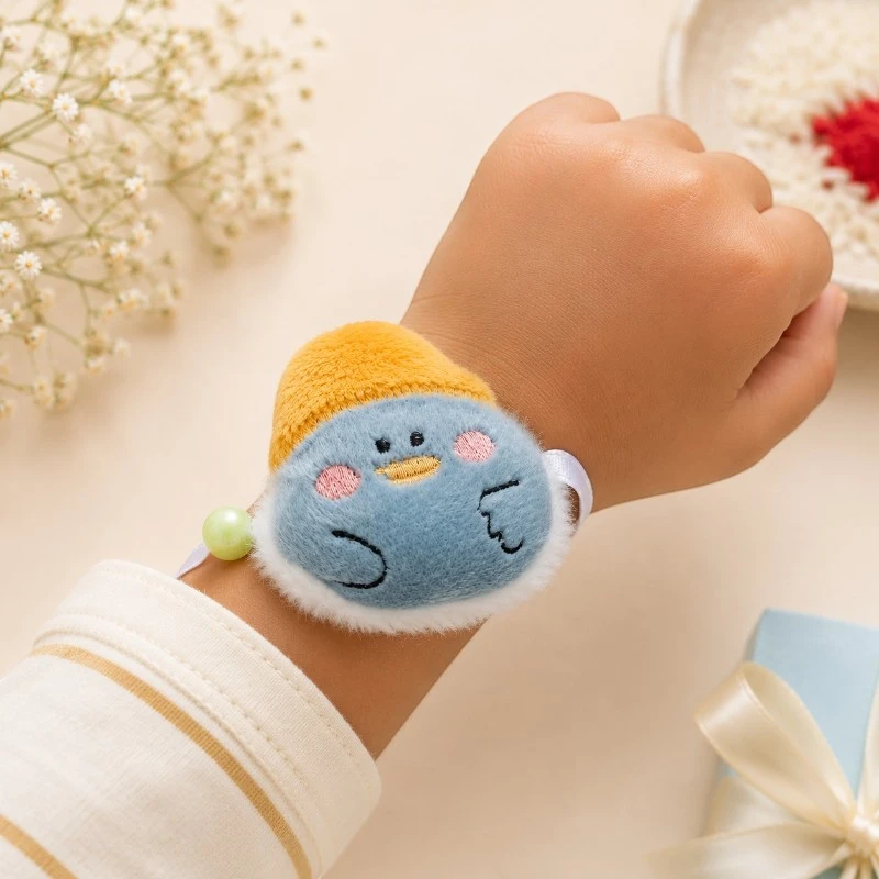 Cute Blue Plush Chick Rakhi for Kids | Soft Cartoon Rakhi 3 Blue Plush Chick Rakhi for Kids