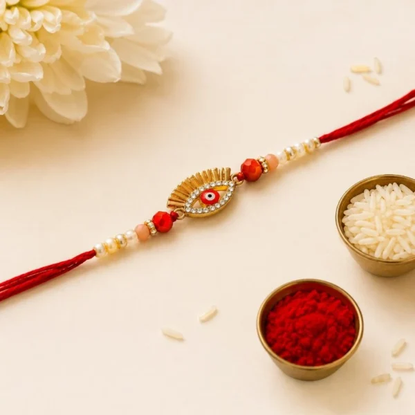 Red Evil Eye Beaded Rakhi for Brother | Nazar Rakhi