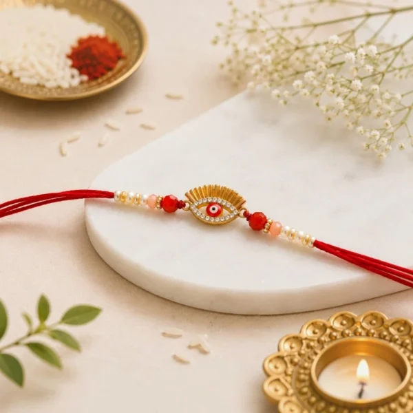 Red Evil Eye Beaded Rakhi for Brother | Nazar Rakhi