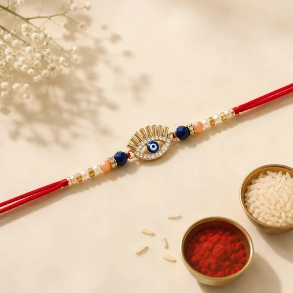 Blue Evil Eye Beaded Rakhi for Brother | Nazar Rakhi