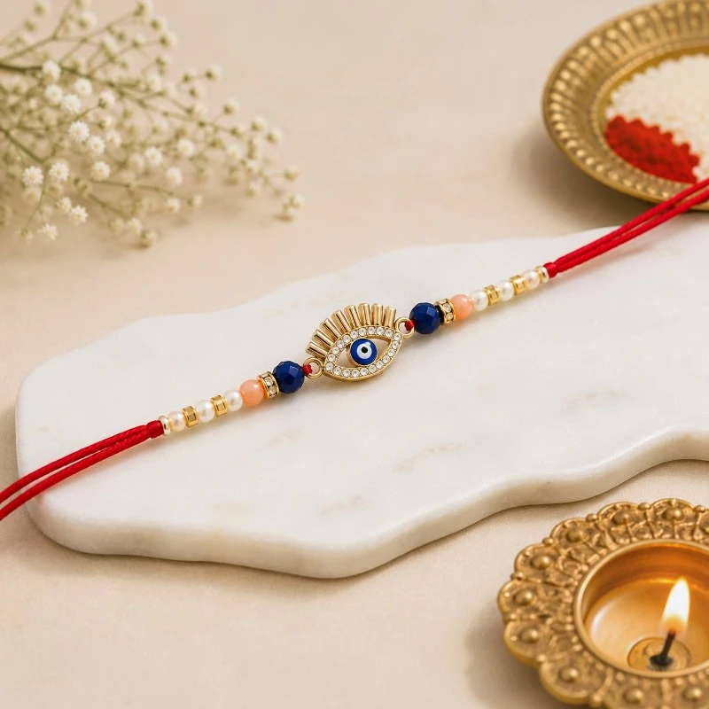 Blue Evil Eye Beaded Rakhi for Brother | Nazar Rakhi 2 Blue Evil Eye Beaded Rakhi for Brother