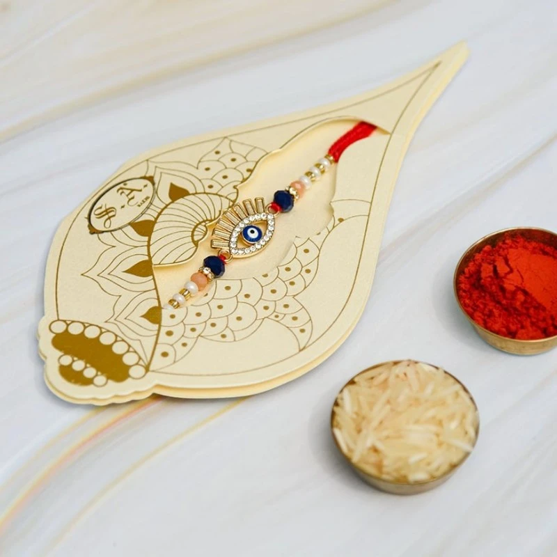 Blue Evil Eye Beaded Rakhi for Brother | Nazar Rakhi 3 Blue Evil Eye Beaded Rakhi for Brother
