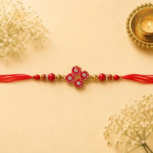 Red Floral Beaded Rakhi for Brother