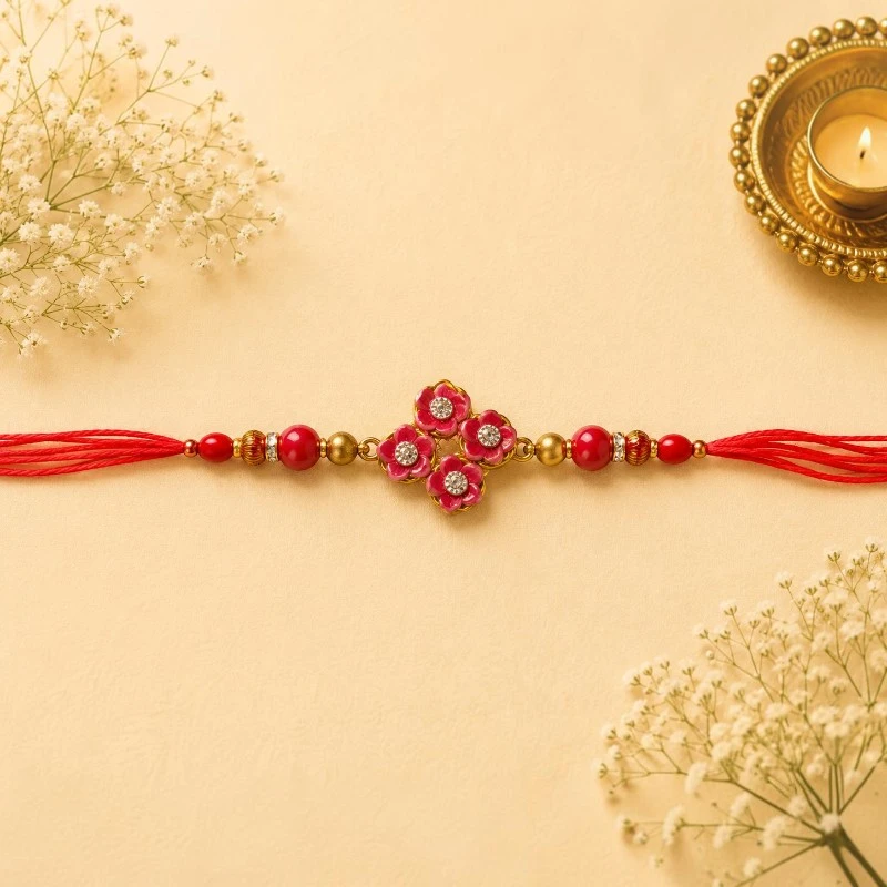 Red Floral Beaded Rakhi for Brother 1 Red Floral Beaded Rakhi for Brother