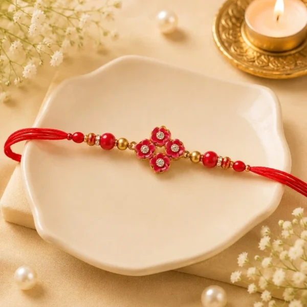 Red Floral Beaded Rakhi for Brother
