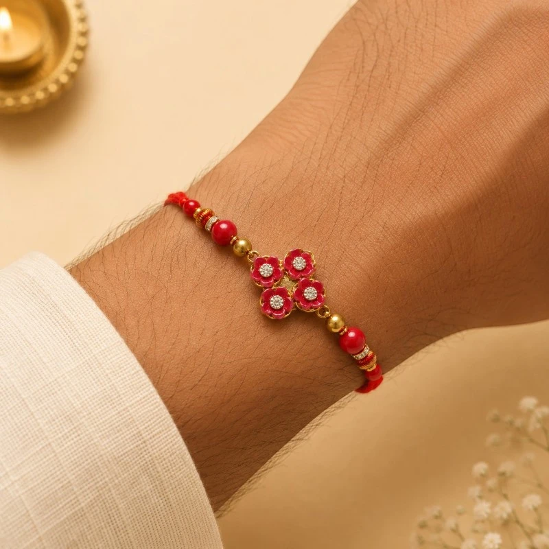 Red Floral Beaded Rakhi for Brother 3 Red Floral Beaded Rakhi for Brother