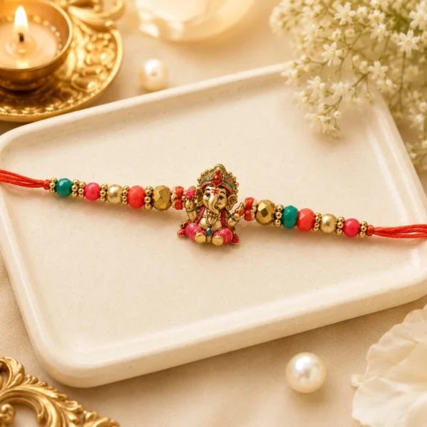 Lord Ganesha Multicolor Beaded Rakhi for Brother