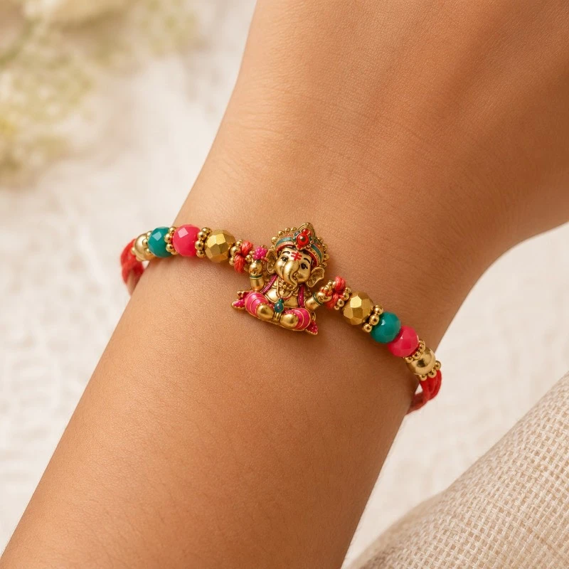 Lord Ganesha Multicolor Beaded Rakhi for Brother 3 Lord Ganesha Multicolor Beaded Rakhi