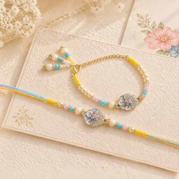 Beaded Pastel-Bhaiya Bhabhi Rakhi Bracelet Set