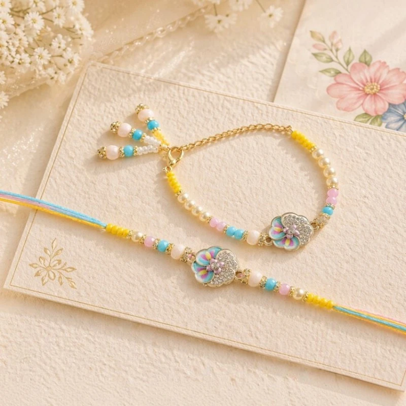 Beaded Pastel-Bhaiya Bhabhi Rakhi Bracelet Set 1 Pastel Bhaiya-Bhabhi Rakhi Bracelet Set