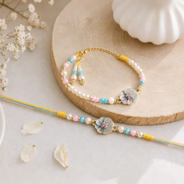 Beaded Pastel-Bhaiya Bhabhi Rakhi Bracelet Set