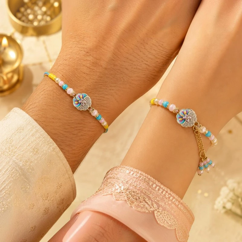 Beaded Pastel-Bhaiya Bhabhi Rakhi Bracelet Set 3 Pastel Bhaiya-Bhabhi Rakhi Bracelet Set