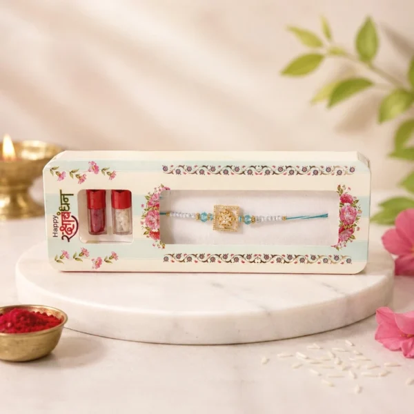 Aqua Blue Square Beaded Rakhi for Brother