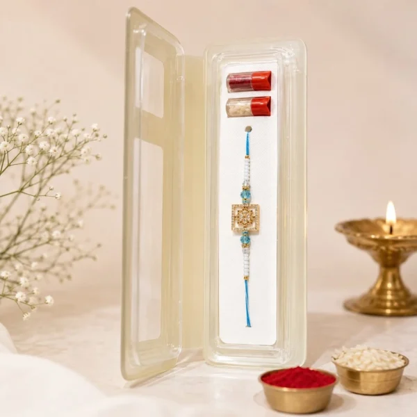 Aqua Blue Square Beaded Rakhi for Brother