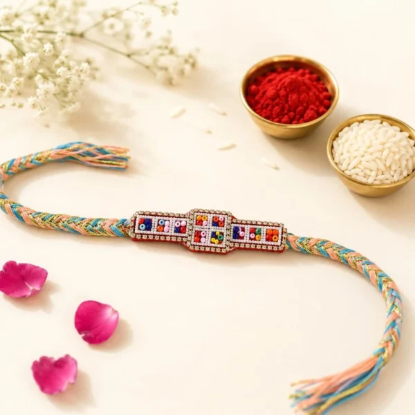 Multicolor Beaded Rakhi for Brother | Geometric Mosaic Rakhi