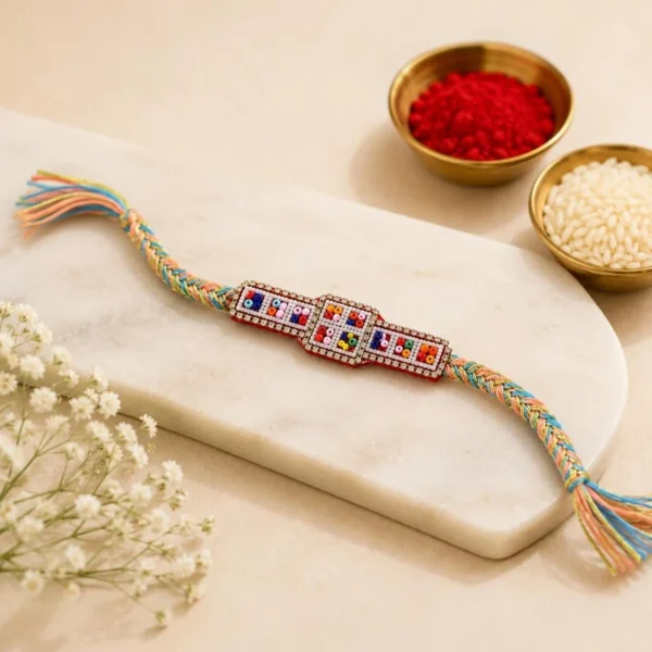 Multicolor Beaded Rakhi for Brother | Geometric Mosaic Rakhi
