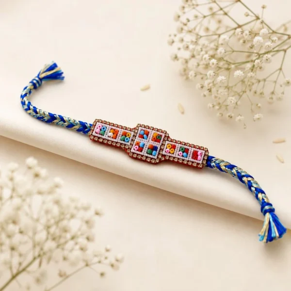 Royal Blue Mosaic Beaded Rakhi For Brother | Multicolor Rakhi
