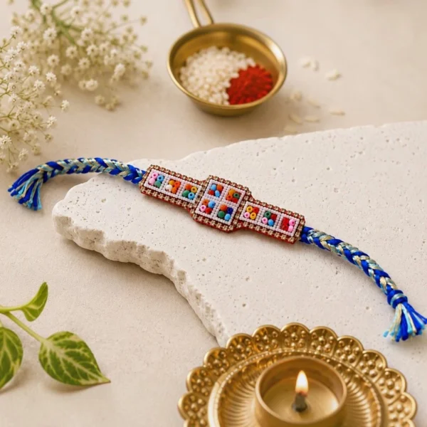 Royal Blue Mosaic Beaded Rakhi For Brother | Multicolor Rakhi