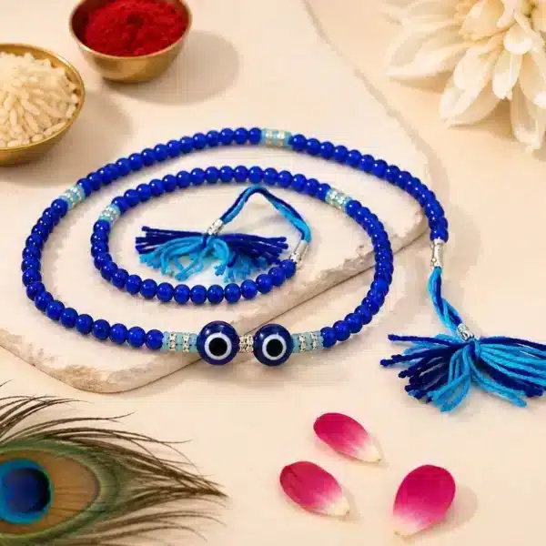 Blue Evil Eye Beaded Rakhi for Brother