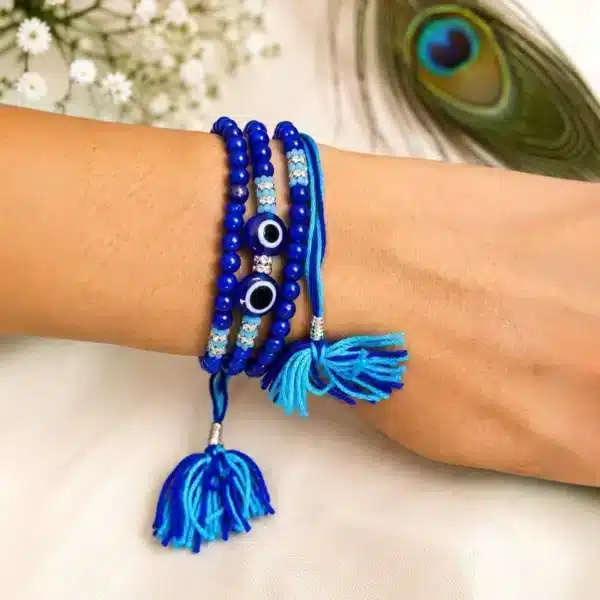 Blue Evil Eye Beaded Rakhi for Brother