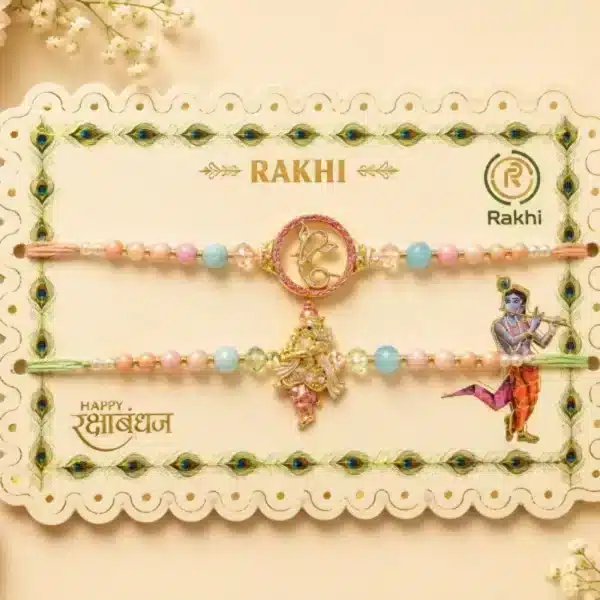 Lord Ganesha Pastel Beaded Rakhi Combo – Set of 2