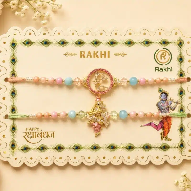 Lord Ganesha Pastel Beaded Rakhi Combo – Set of 2 1 Lord Ganesha Pastel Beaded Rakhi Combo – Set of 2