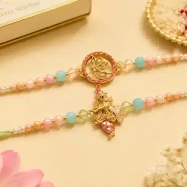 Lord Ganesha Pastel Beaded Rakhi Combo – Set of 2