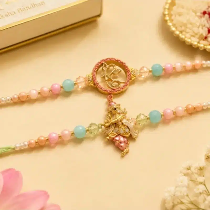 Lord Ganesha Pastel Beaded Rakhi Combo – Set of 2 2 Lord Ganesha Pastel Beaded Rakhi Combo – Set of 2 - Image 2