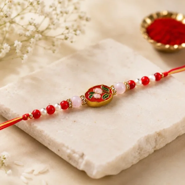 Red Floral Meenakari Beaded Rakhi for Brother