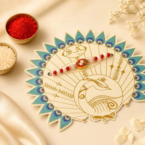 Red Floral Meenakari Beaded Rakhi for Brother