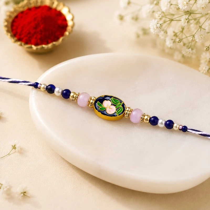 Blue Floral Meenakari Beaded Rakhi for Brother 1 Blue Floral Meenakari Beaded Rakhi