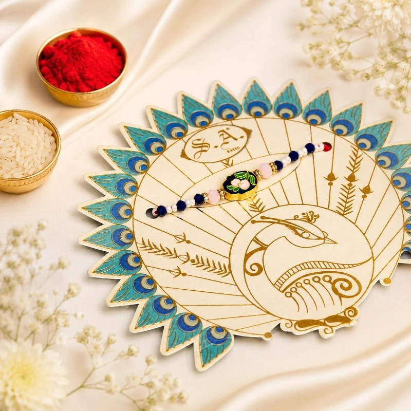 Blue Floral Meenakari Beaded Rakhi for Brother 2 Blue Floral Meenakari Beaded Rakhi