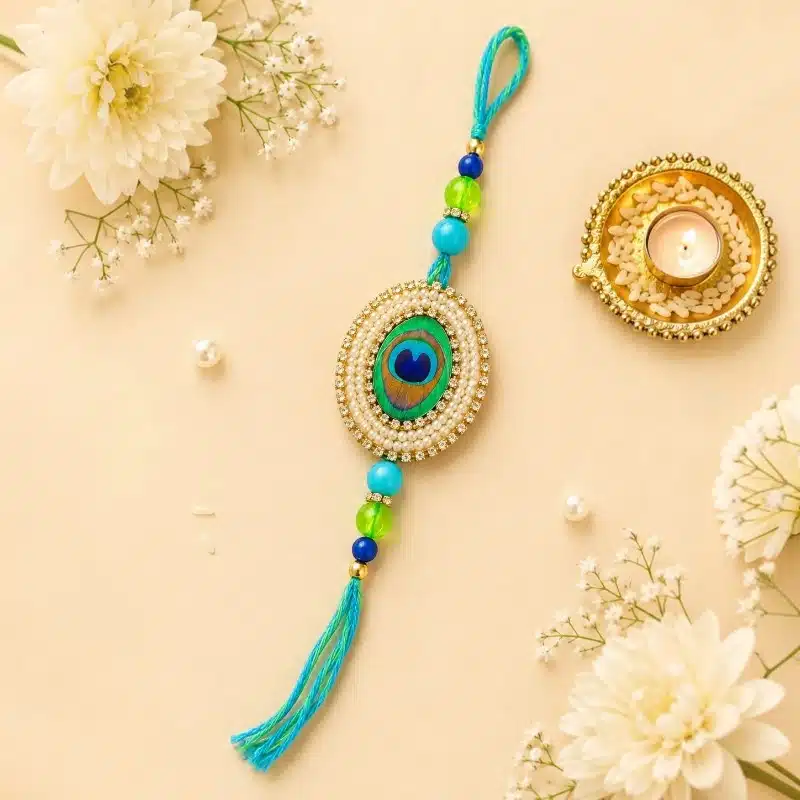 Big Mor Pankh Pearl Beaded Rakhi for Brother 1 Big Mor Pankh Beaded Rakhi