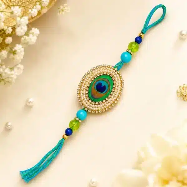 Big Mor Pankh Pearl Beaded Rakhi for Brother