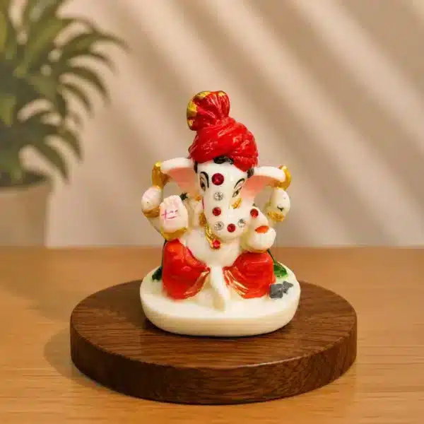 Small Ganesh Ji Idol – Red Turban Ganesha for Car Dashboard
