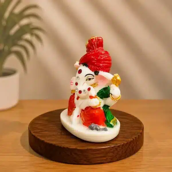 Small Ganesh Ji Idol – Red Turban Ganesha for Car Dashboard