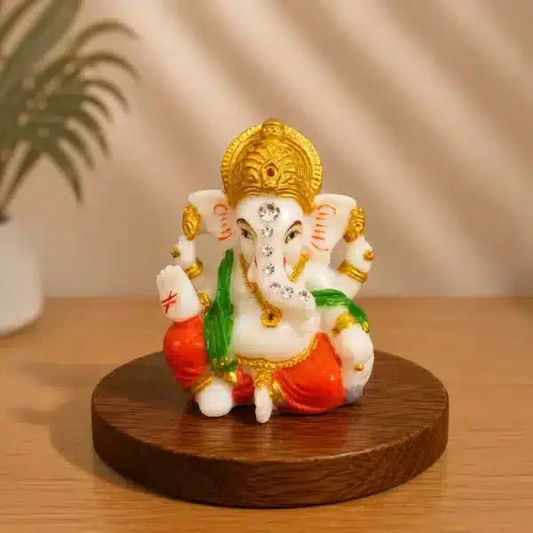 Small Ganesh Ji Idol – Golden Crown Ganesha for Car Dashboard