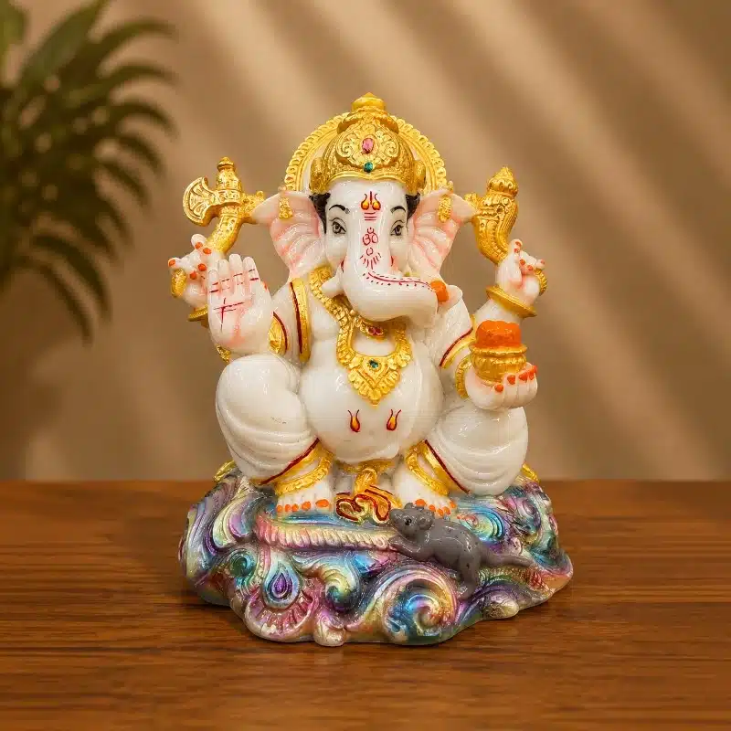 Big Ganesh Ji Idol – Golden Crown Ganesha for Home & Dashboard 1 Big Ganesh Ji Idol