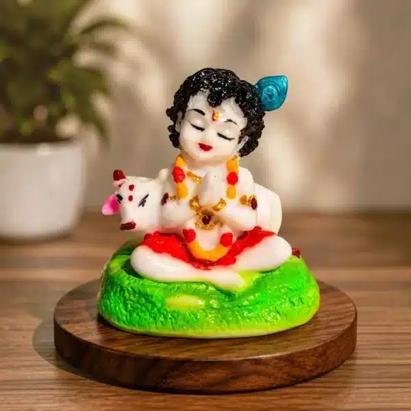 Bal Gopal Idol – Little Krishna with Cow for Car Dashboard & Home